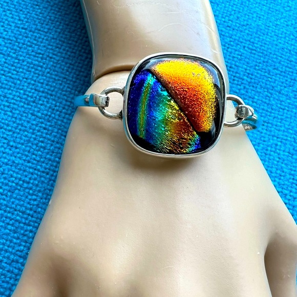 Dichroic Art glass sterling silver bracelet - Picture 1 of 7